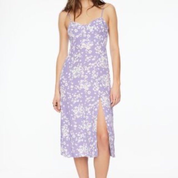 Midi cami dress with slit purple and white flower print - Picture 6 of 11